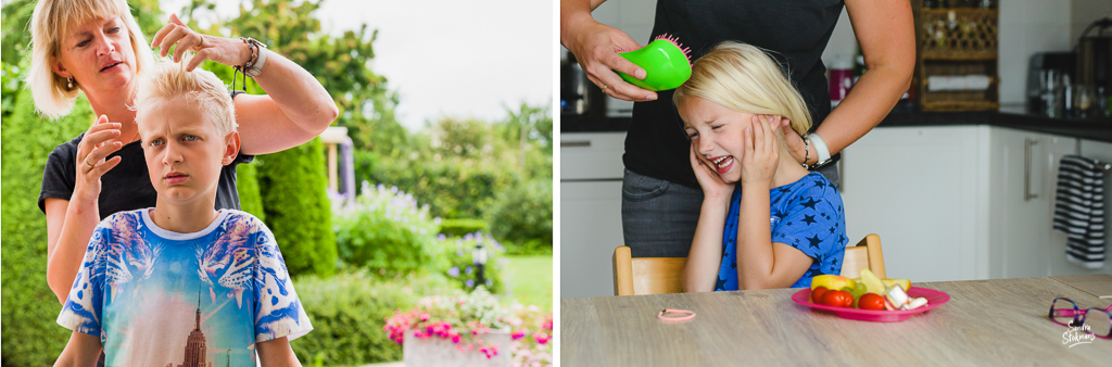 Day in the Life momenten met haren doen, documentaire familie fotografie, image by Sandra Stokmans Fotografie