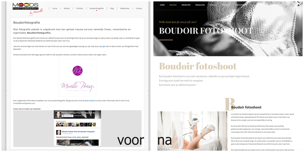 Website maken in Wordpress door Sandra Stokmans Fotografie, voor en na plaatjes