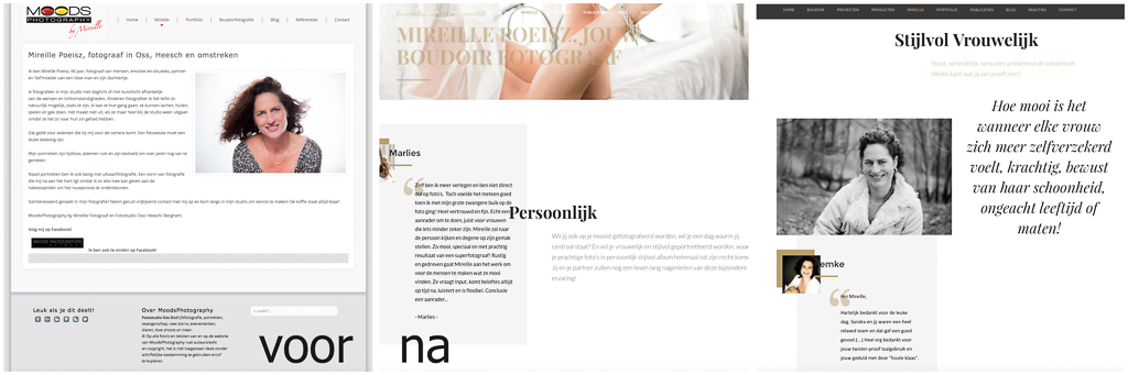 Website maken in Wordpress door Sandra Stokmans Fotografie, voor en na plaatjes