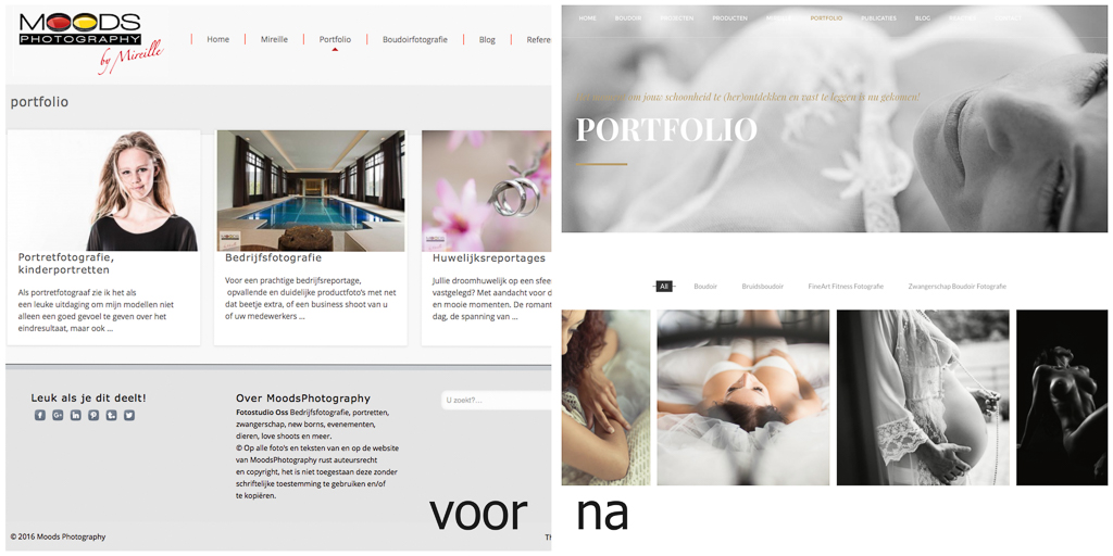 Website maken in Wordpress door Sandra Stokmans Fotografie, voor en na plaatjes