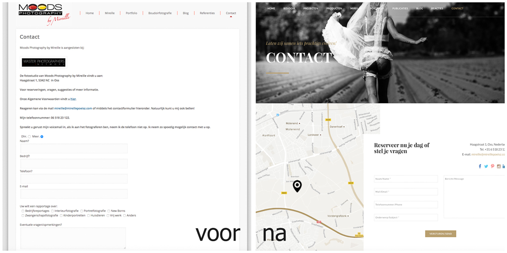 Website maken in Wordpress door Sandra Stokmans Fotografie, voor en na plaatjes