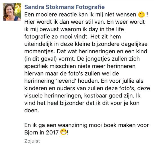 Reactie op Compliment Sandra Stokmans Fotografie, Day in the Life fotograaf Utrecht