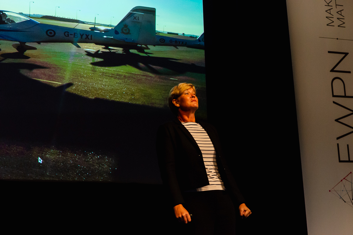 Motivational speaker Mandy Hickson about being a former Tornado GR4 Pilot, with event photographer Sandra Stokmans